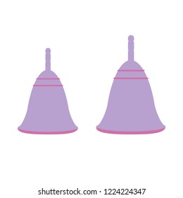 Menstrual cups icons set in flat style. For ads, shop, womans magazine. Vector illustration. Two sizes period cup