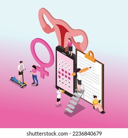 Menstrual Cycle calendar app on a cellphone isometric 3d vector illustration concept for banner, website, illustration, landing page, flyer, etc.
