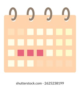 Calendário do ciclo menstrual com dias do período marcado em vermelho