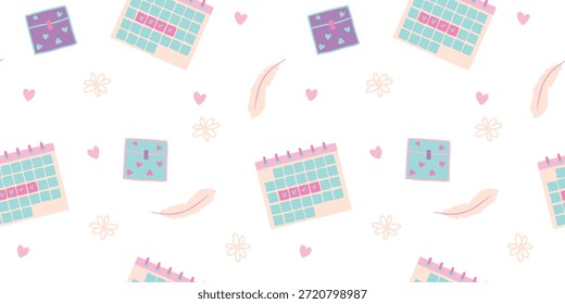 Padrão contínuo do calendário do ciclo menstrual, planejamento feminino e ilustração de rastreamento do período