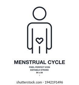 Menstrual cycle concept editable stroke outline icon isolated on white background vector illustration. Pixel perfect. 64 x 64.