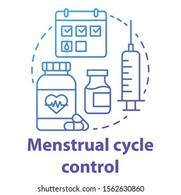 Menstrual Cycle Control Blue Gradient Concept Icon. Hormone Therapy Idea Thin Line Illustration. Women Healthcare. Female Reproductive System, Fertility. Vector Isolated Outline Drawing