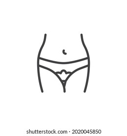 Menstruationszyklus-Symbol. lineares Stilzeichen für mobiles Konzept und Webdesign. Schmutzige Hosen mit Menstruationsblut, Vektorsymbol. Symbol, Logo-Abbildung. Vektorgrafik