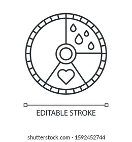 Menstrual cycle linear icon. Menstruation days tracking. Female healthcare. PMS, period. Gynecology calendar. Thin line illustration. Contour symbol. Vector isolated outline drawing. Editable stroke