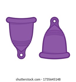 Menstrual cycle, sanitary cup, device for collecting blood. Menstruation feminine period. Use menstrual cup inside vagina.