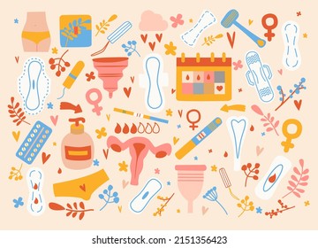 conjunto de ciclos menstruales vectorial dibujado a mano
