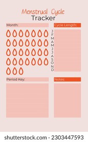 Menstrual Cycle Tracker Planner. Menstrual Calendar Design Blank page for critical days. Template schedule menstruation cycle 