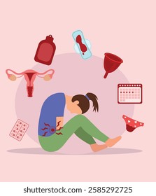 Menstrual Cycle Vector Illustrations – Feminine Health  Wellness. Menstrual period