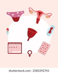 Menstrual Cycle Vector Illustrations – Feminine Health  Wellness. Menstrual period