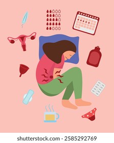 Menstrual Cycle Vector Illustrations – Feminine Health  Wellness. Menstrual period