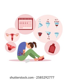 Menstrual Cycle Vector Illustrations – Feminine Health  Wellness. Menstrual period