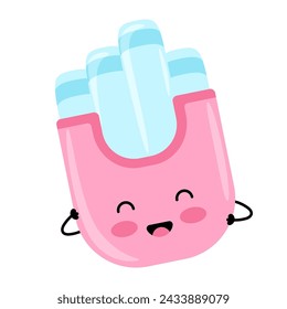 Menstrual gynecological tampon in a case. Women's intimate hygiene item. Happy kawaii character.