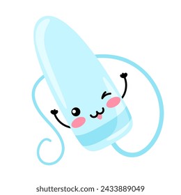 Menstrual gynecological tampon. Women's intimate hygiene item. Happy kawaii character.