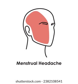 Icono de color de dolor de cabeza menstrual. Ilustración aislada del vector. Concepto de migraña.