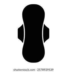 Menstrual pad vector icon. Feminine hygiene product illustration. Black silhouette isolated on white background.