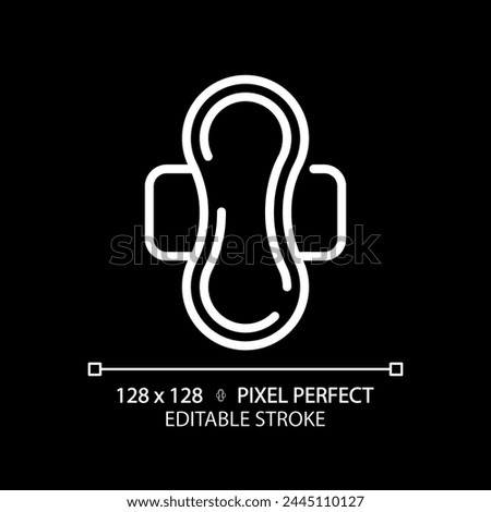 Menstrual pad white linear icon for dark theme. Period cycle healthcare. Feminine hygiene product. Reproductive health. Thin line illustration. Isolated symbol for night mode. Editable stroke
