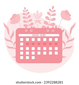 Calendario Menstrual Periodo con fondo floral.  Control del ciclo de menstruación de la mujer. Vector

