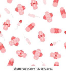 Menstrual period concept. Seamless pattern with ecological pad and tampon.  Zero waste period.