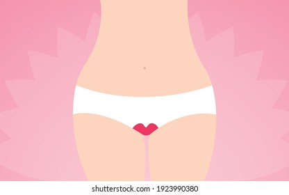 Menstrual period Vector illustration in flat design Woman in white lingerie with red gusset on pink gradient background