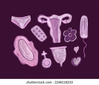 Menstrual set vector isolated illustration. Menstrual days.