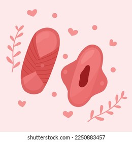 Menstrual Zero Abfall waschbare wiederverwendbare Pads Set Illustrationen. rosafarbene, blutige Saugkissen.