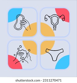 Menstruation awareness and care. A natural bodily process in women characterized by the shedding of the uterine lining. Neomorphism style. Vector line icon