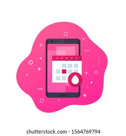 Menstruation calendar app, vector icon