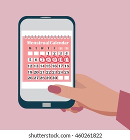 Menstruation calendar applications for mobile phone. Woman hygiene protection. Woman critical days.