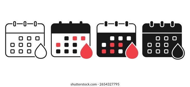 Icono del calendario de la menstruación. Vector de ilustración