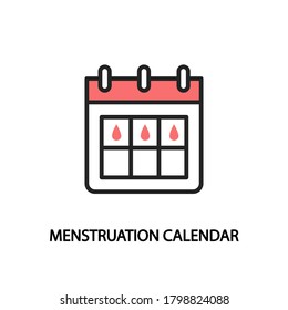 Menstruation calendar line flat icon. Periods symbol red color.