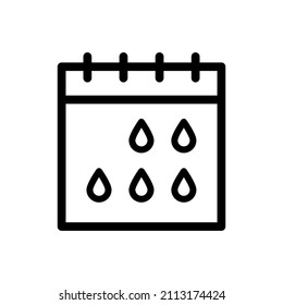 Menstruation Calendar Outline Icon. Concept Menstrual Cycle with Calendar and Blood Drop. Menses and Pms of Women. Reminder Application about Menstruation Period. Vector illustration.