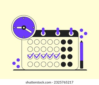 Menstruation calendar schedule. Female hygiene concept. Woman checking period date in the calendar. Intimate health and self care. Perfect vector graphics