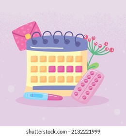 menstruation calendar with set items