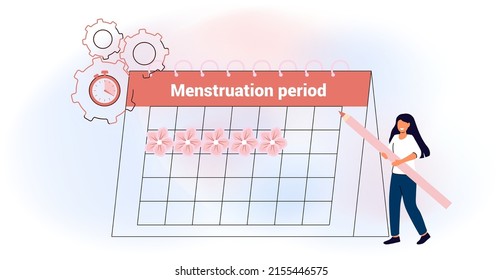 Menstruation calendar shedule Menstruation control and pregnancy planning Women cycle and PMS tracker Flat vector illustration isolated on white background Woman hygiene protection Woman critical days