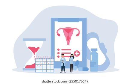 Menstruation calendar, Tracking of menstrual cycle period days. flat vector illustration.