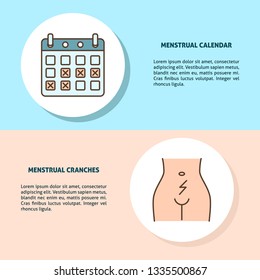 Menstruation concept flyer templates in line style