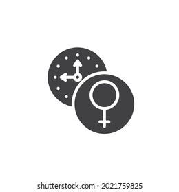 Icono del vector de tiempo del ciclo de menstruación. signo plano relleno para concepto móvil y diseño web. Icono de glifo de higiene íntima femenina. Símbolo, ilustración del logotipo. Gráficos vectoriales