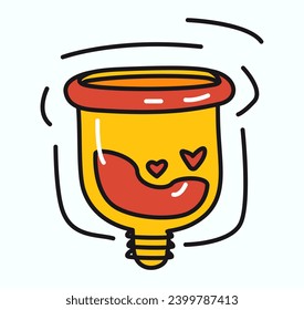 Elemento menstruación del conjunto colorido. Esta imagen incorpora astutamente una taza como elemento simbólico para transmitir artistalmente el tema manteniendo una estética colorida. Ilustración vectorial.