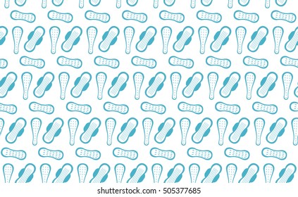 Menstruation, feminine hygiene seamless pattern. Pads, pantyliners, tampons seamless texture. Female hygiene products background. Women's hut wallpaper. Vector illustration.
