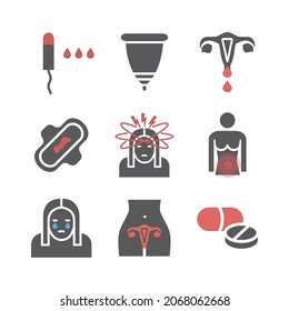Menstruation. Flat icons. Vector signs for web graphics.