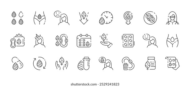 Menstruation icon collection. Women's days design. Microflora icons. Linear style. Vector icons