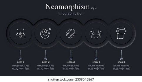 Menstruation icon set. Period products, menstrual cycle, pad, tampon, menstrual cup. Period pain concept. Vector line icon for Business