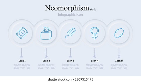 Menstruation icon set. Period products, menstrual cycle, feminine hygiene, pads, tampons. Menstrual concept. Glassmorphism. Vector line icon