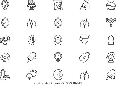 Menstruation icons collection is a vector illustration with editable stroke.