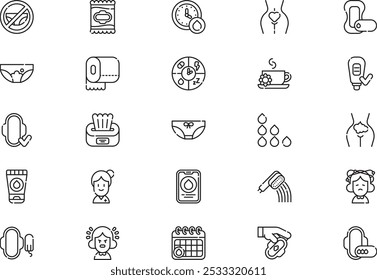 Menstruation icons collection is a vector illustration with editable stroke.