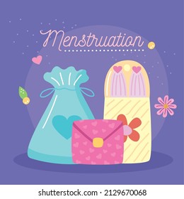 letras de menstruación con iconos de elementos