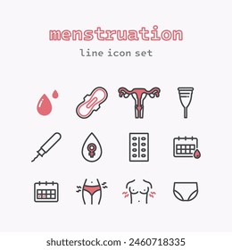 menstruation line art icon set vector illustration