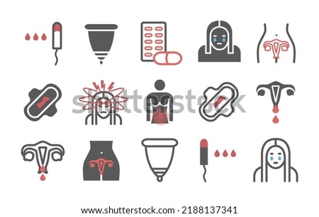 Menstruation. Line icons. Vector signs for web graphics.