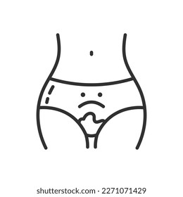 Menstruation, linear icon. Soiled woman's panties. Line with editable stroke