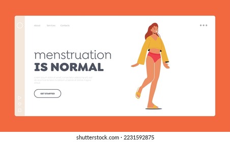 Menstruation is Normal Landing Page Template. Women Period Cycle , Health, Intimate Hygiene, Young Female Character Wear Red Panties On White Background. Cartoon People Vector Illustration